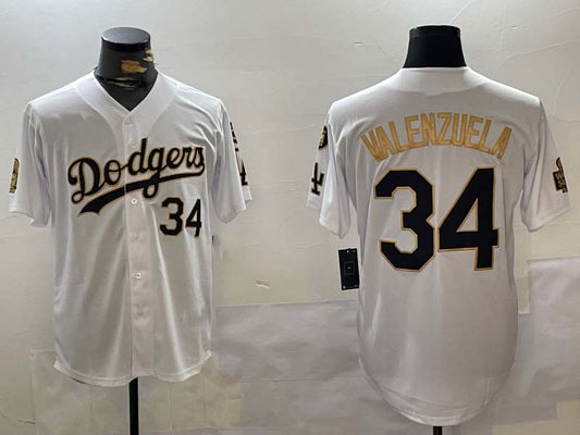 Los Angeles Dodgers #34 Toro Valenzuela White Gold 2024 World Series With Fernando Memorial Patch Limited Stitched Baseball Jerseys - Main View