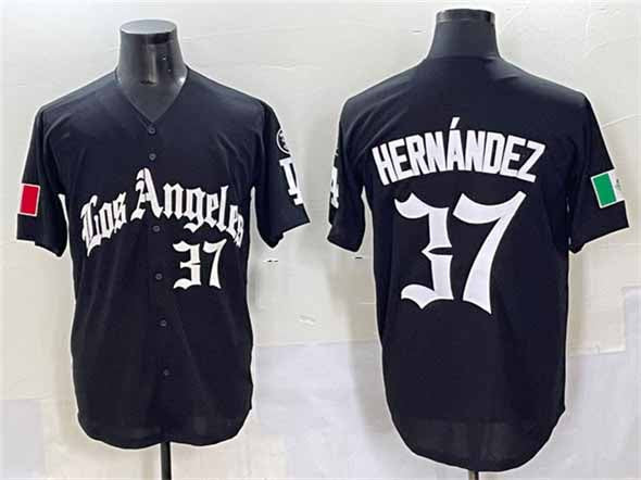 Los Angeles Dodgers #37 Teoscar Hernández Black 2025 LA Gothic Style With Fernando Patch Vapor Premier Limited Stitched Baseball Jersey - Main View