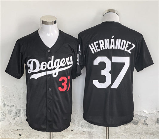 Los Angeles Dodgers #37 Teoscar Hernández Black Cool Base Stitched Baseball Jersey - Main View