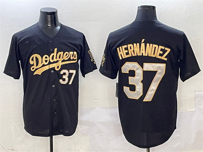 Los Angeles Dodgers #37 Teoscar Hernandez Black Gold Limited Stitched Baseball Jersey - Main View