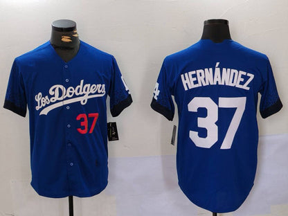 Los Angeles Dodgers #37 Teoscar Hernández Blue Cool Base Stitched Baseball Jersey - Main View