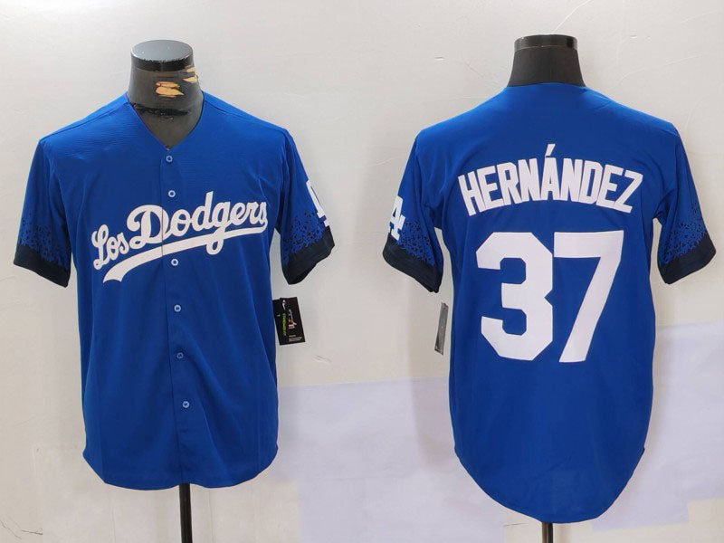 Los Angeles Dodgers #37 Teoscar Hernández Blue Cool Base Stitched Baseball Jersey - Main View