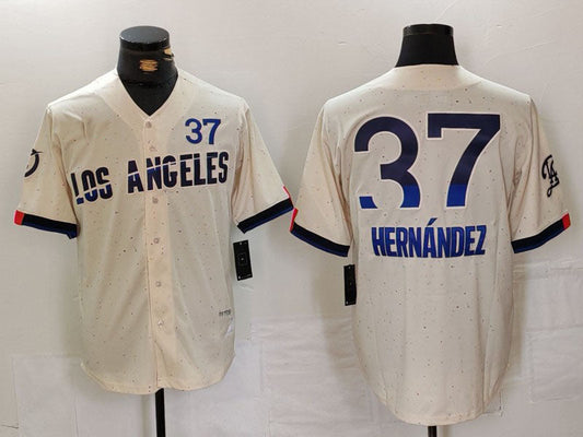 Los Angeles Dodgers #37 Teoscar Hernández Cream 2024 City Connect Limited Stitched Baseball Jerseys - Main View