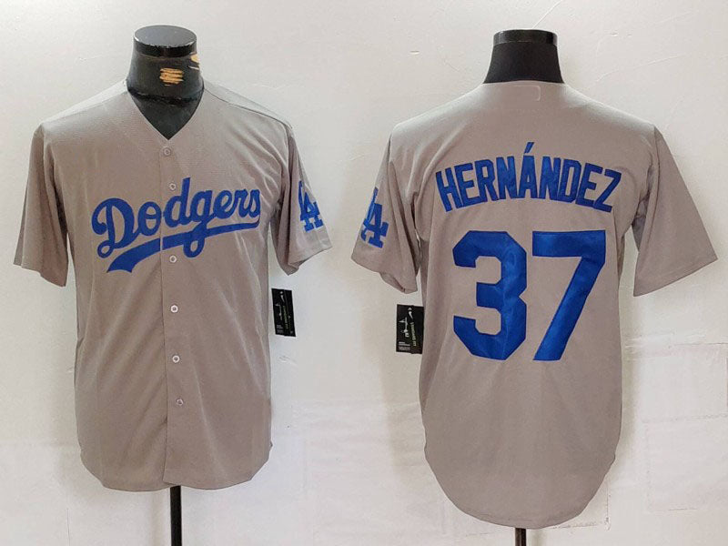 Los Angeles Dodgers #37 Teoscar Hernandez Grey Cool Base Stitched Baseball Jerseys - Main View