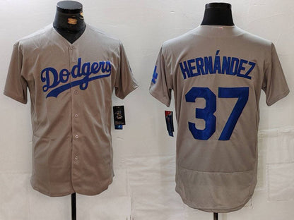 Los Angeles Dodgers #37 Teoscar Hernandez Grey Flex Base Stitched Baseball Jerseys - Main View