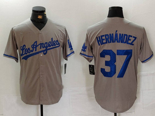 Los Angeles Dodgers #37 Teoscar Hernandez Grey With Los Cool Base Stitched Baseball Jerseys - Main View