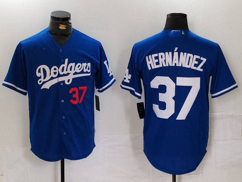 Los Angeles Dodgers #37 Teoscar Hernandez Number Blue Cool Base Stitched Baseball Jerseys - Main View