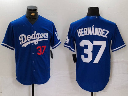 Los Angeles Dodgers #37 Teoscar Hernandez Number Blue Cool Base Stitched Baseball Jerseys - Main View