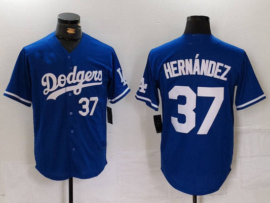 Los Angeles Dodgers #37 Teoscar Hernandez Number Blue Cool Base Stitched Baseball Jerseys - Main View