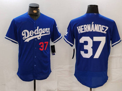 Los Angeles Dodgers #37 Teoscar Hernandez Number Blue Flex Base Stitched Baseball Jerseys - Main View