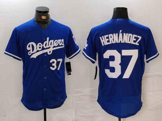 Los Angeles Dodgers #37 Teoscar Hernandez Number Blue Flex Base Stitched Baseball Jerseys - Main View