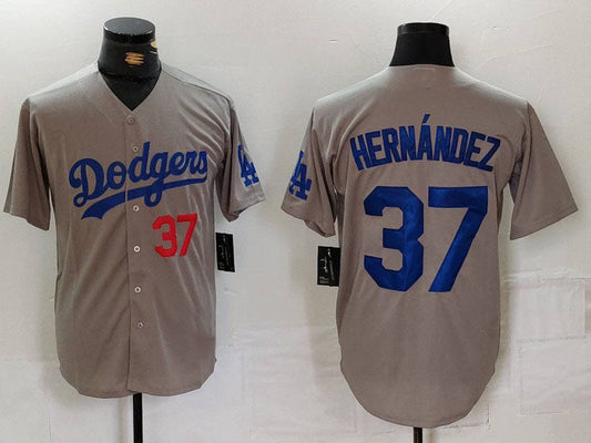 Los Angeles Dodgers #37 Teoscar Hernandez Number Grey Cool Base Stitched Baseball Jerseys - Main View