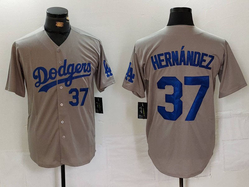 Los Angeles Dodgers #37 Teoscar Hernandez Number Grey Cool Base Stitched Baseball Jerseys - Main View