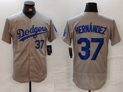 Los Angeles Dodgers #37 Teoscar Hernandez Number Grey Flex Base Stitched Baseball Jerseys - Main View