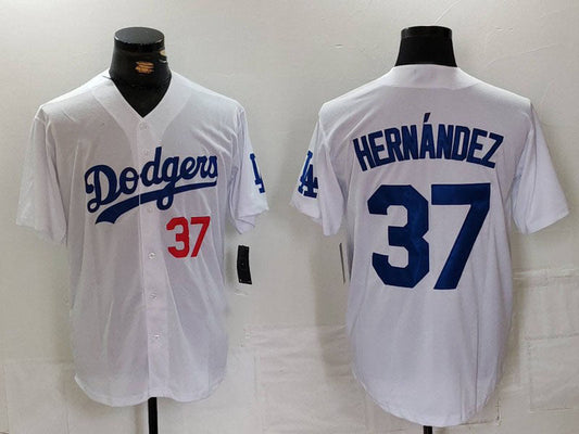 Los Angeles Dodgers #37 Teoscar Hernandez Number White Cool Base Stitched Baseball Jerseys - Main View