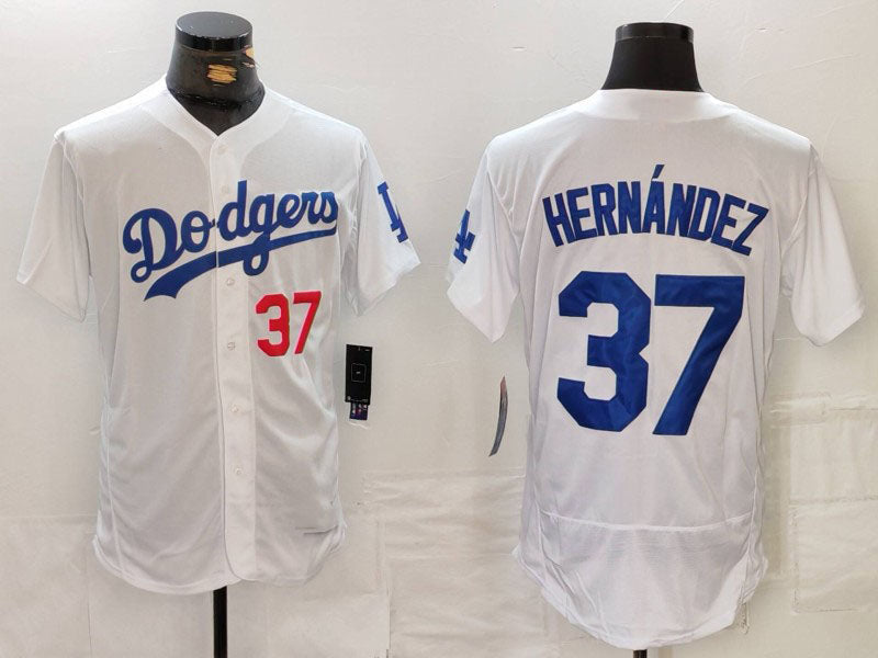 Los Angeles Dodgers #37 Teoscar Hernandez Number White Flex Base Stitched Baseball Jerseys - Main View