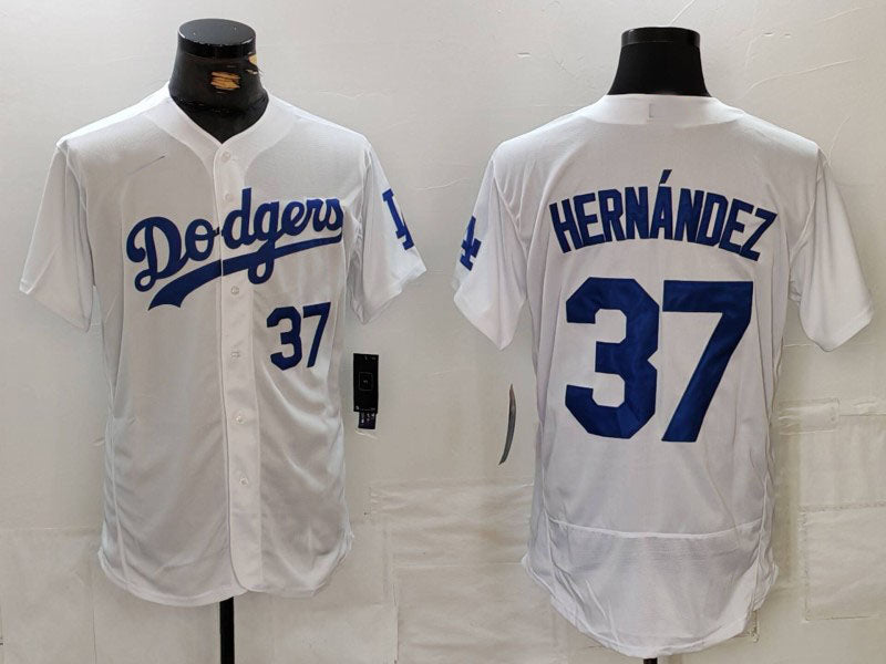 Los Angeles Dodgers #37 Teoscar Hernandez Number White Flex Base Stitched Baseball Jerseys - Main View