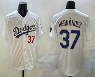 Los Angeles Dodgers #37 Teoscar Hernandez Number White Gold Cool Base Stitched Baseball Jersey - Main View