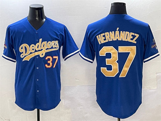 Los Angeles Dodgers #37 Teoscar Hernández Royal 2025 Gold Collection Limited Stitched Baseball Jersey - Main View