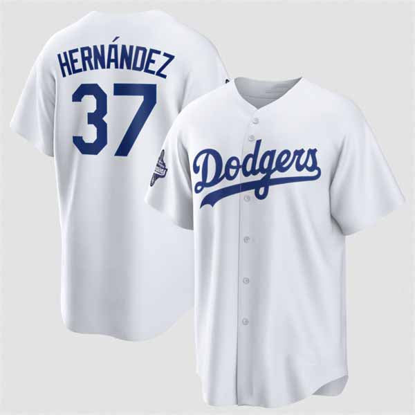 Los Angeles Dodgers #37 Teoscar Hern¨¢ndez White 2025 World Series Champions Stitched Baseball Jersey - Main View