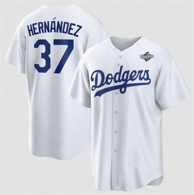Los Angeles Dodgers #37 Teoscar Hern¨¢ndez White 2025 World Series Home Cool Base Stitched Baseball Jersey - Main View