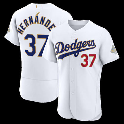 Los Angeles Dodgers #37 Teoscar Hernández White 2026 Gold Collection Authentic Stitched Baseball Jersey - Main View
