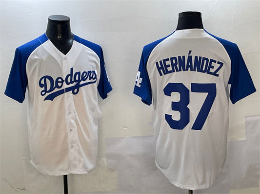 Los Angeles Dodgers #37 Teoscar Hernandez White Blue Cool Base Stitched Baseball Jersey - Main View