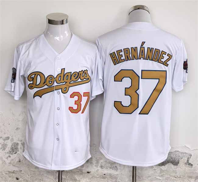 Los Angeles Dodgers #37 Teoscar Hernandez White Gold 2025 Cool Base Stitched Baseball Jersey