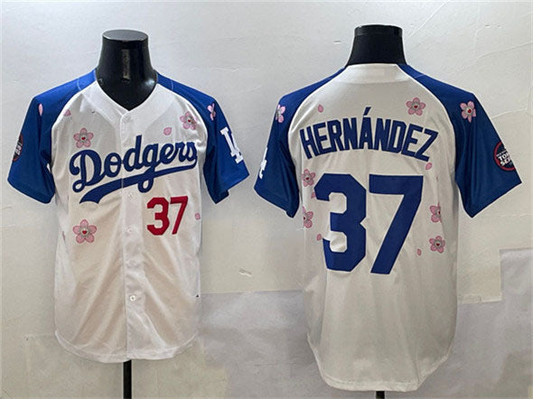 Los Angeles Dodgers #37 Teoscar Hernandez White Royal 2025 Tokyo Series Limited Stitched Baseball Jersey - Main View