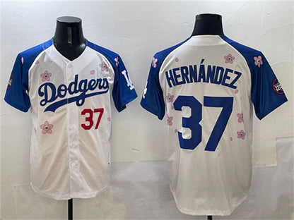 Los Angeles Dodgers #37 Teoscar Hernandez White Royal 2025 Tokyo Series Limited Stitched Baseball Jersey - Main View