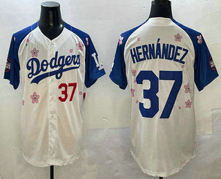 Los Angeles Dodgers #37 Teoscar Hernandez White Royal 2025 Tokyo Series Limited Stitched Baseball Jersey - Main View