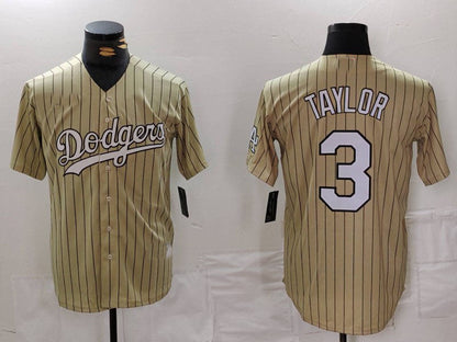 Los Angeles Dodgers #3 Chris Taylor Cream Pinstripe Stitched Cool Base Baseball Jersey - Main View