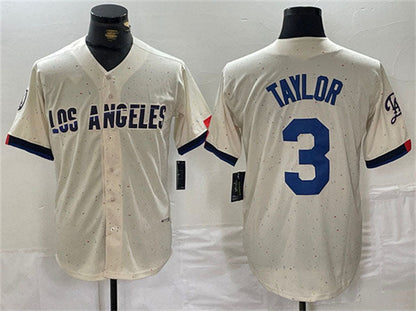 Los Angeles Dodgers #3 Chris Taylor Cream Stitched Baseball Jersey - Main View