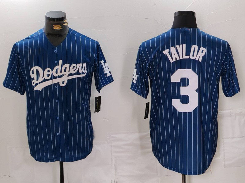 Los Angeles Dodgers #3 Chris Taylor Navy Pinstripe Stitched Cool Base Baseball Jersey - Main View