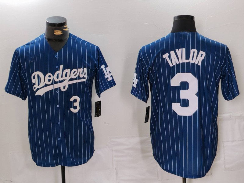 Los Angeles Dodgers #3 Chris Taylor Navy Pinstripe Stitched Cool Base Baseball Jersey - Main View