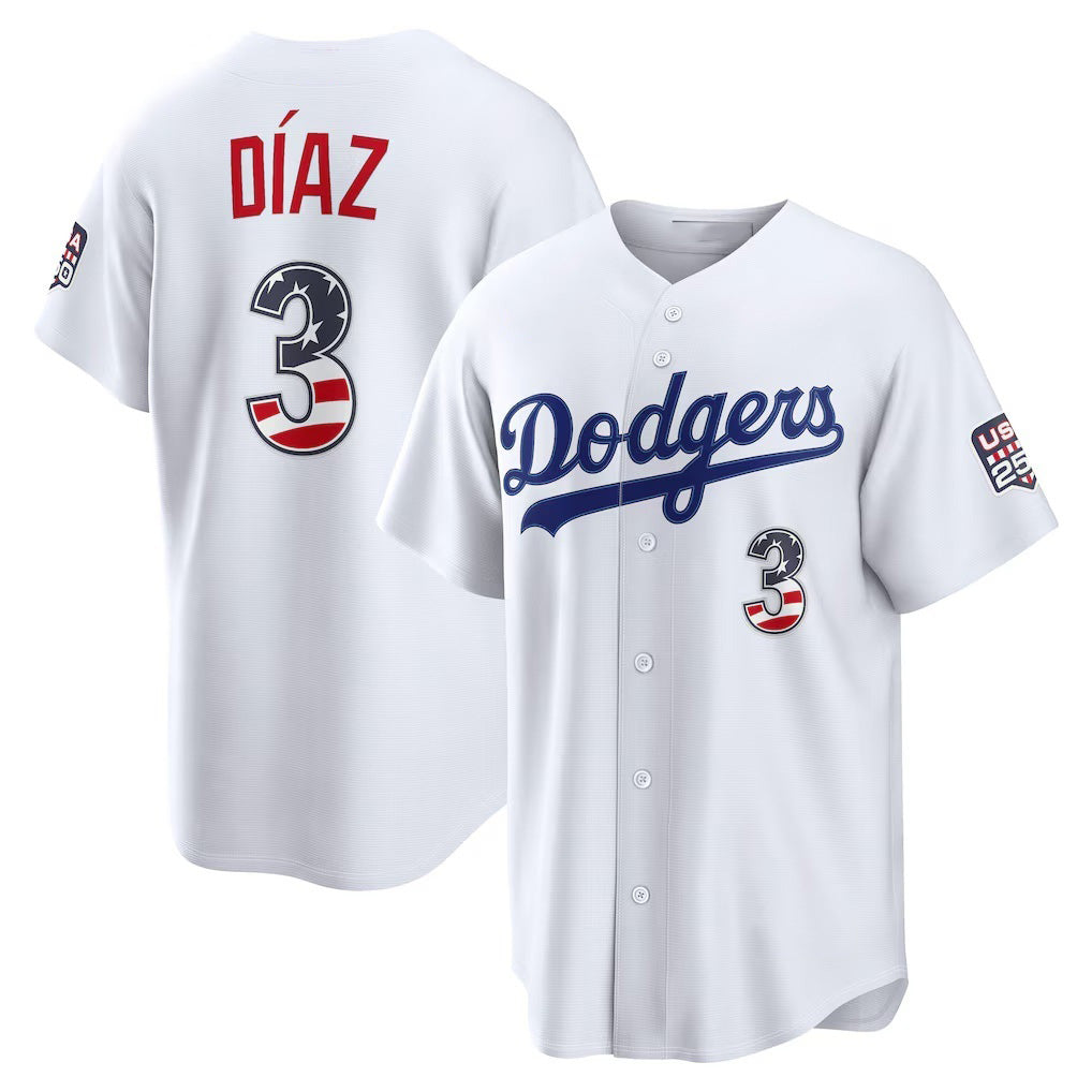 Los Angeles Dodgers #3 Edwin D¨ªaz Fourth of July White USA 250 Stadium Baseball Jersey - Main View