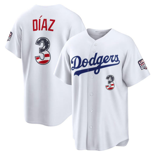 Los Angeles Dodgers #3 Edwin D¨ªaz Fourth of July White USA 250 Stadium Baseball Jersey - Main View