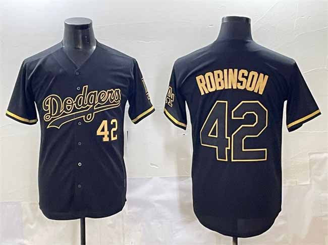 Los Angeles Dodgers #42 Jackie Robinson Black Gold Limited Stitched Baseball Jerseys - Main View