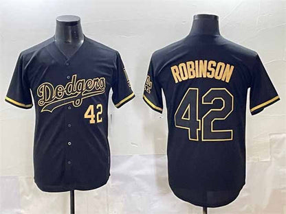Los Angeles Dodgers #42 Jackie Robinson Black Gold Limited Stitched Baseball Jerseys - Main View