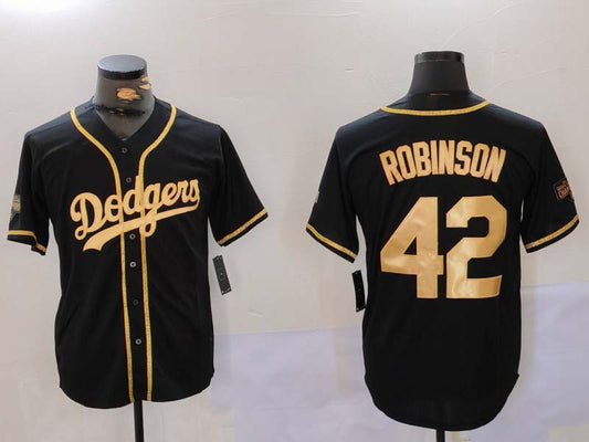 Los Angeles Dodgers #42 Jackie Robinson Black Gold World Series Champions Cool Base Stitched Baseball Jerseys - Main View