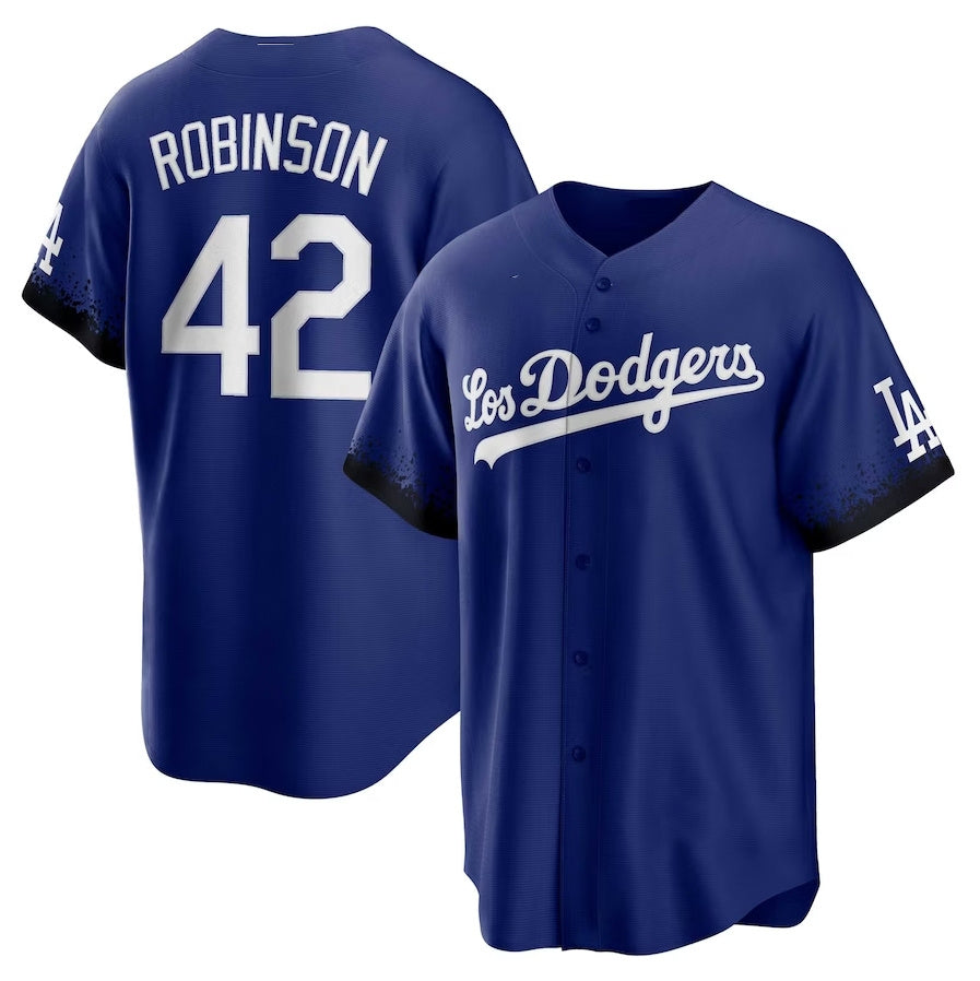Los Angeles Dodgers #42 Jackie Robinson City Connect Replica Player Jersey - Royal Stitched Baseball Jersey - Main View