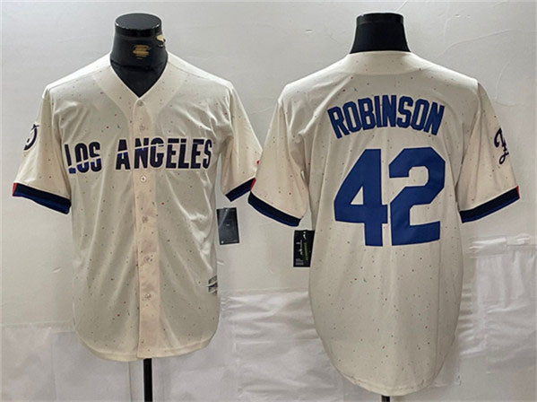 Los Angeles Dodgers #42 Jackie Robinson Cream Stitched Baseball Jersey - Main View