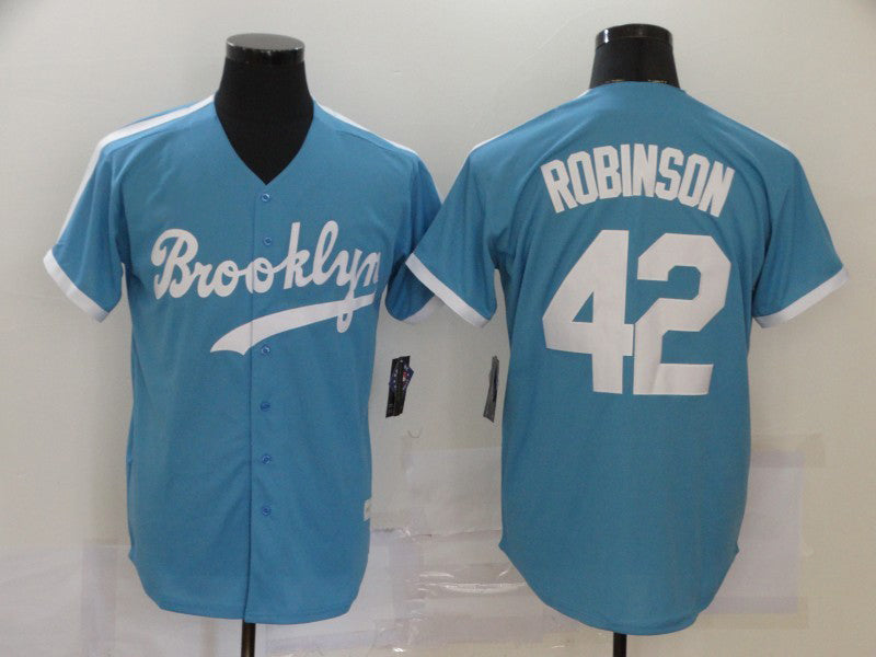 Los Angeles Dodgers #42 Jackie Robinson Light Blue Throwback Cool Base Stitched Baseball Jersey - Main View
