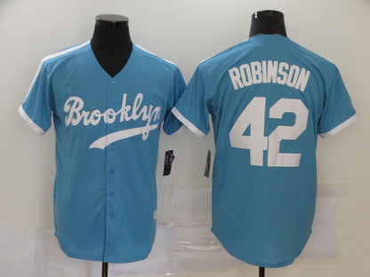 Los Angeles Dodgers #42 Jackie Robinson Light Blue Throwback Cool Base Stitched Baseball Jersey - Main View