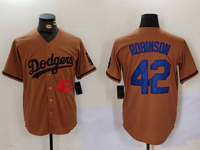 Los Angeles Dodgers #42 Jackie Robinson Number Olive Cool Base Limited Stitched Baseball Jersey - Main View