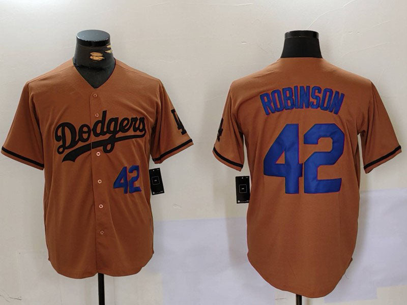 Los Angeles Dodgers #42 Jackie Robinson Number Olive Cool Base Limited Stitched Baseball Jersey - Main View