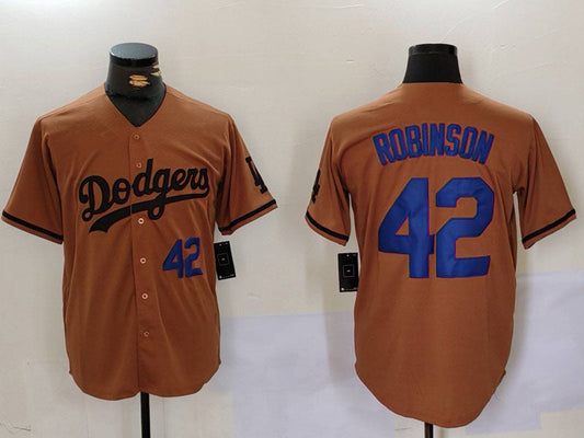 Los Angeles Dodgers #42 Jackie Robinson Number Olive Cool Base Limited Stitched Baseball Jersey - Main View