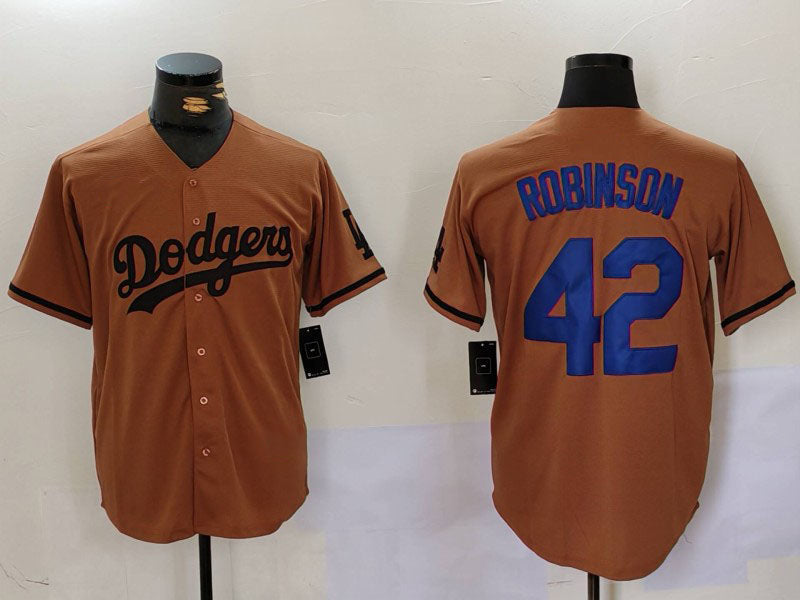 Los Angeles Dodgers #42 Jackie Robinson Olive Cool Base Limited Stitched Baseball Jersey - Main View