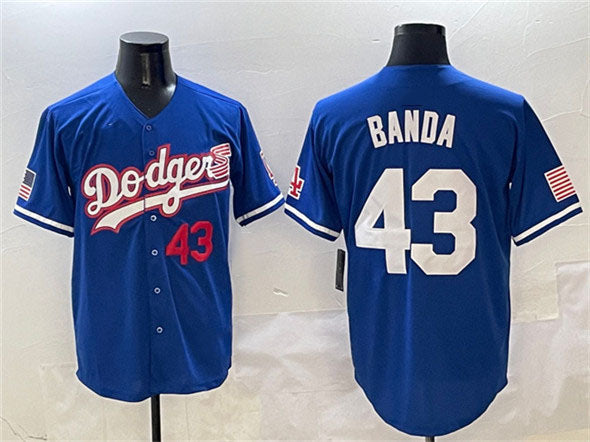Los Angeles Dodgers #43 Anthony Banda Royal With American Flag Patch Limited Stitched Baseball Jersey - Main View