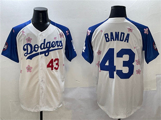 Los Angeles Dodgers #43 Anthony Banda White Royal 2025 Tokyo Series Limited Stitched Baseball Jersey - Main View